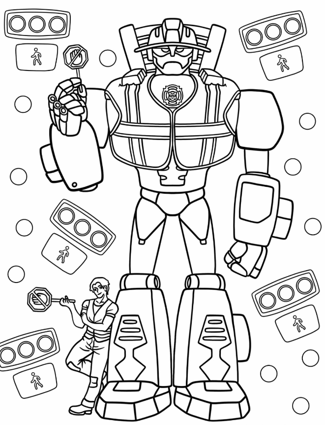 Rescue Bots Coloring S   Kawaii Heatwave Rescue Bots Holding Stop Signs Coloring
