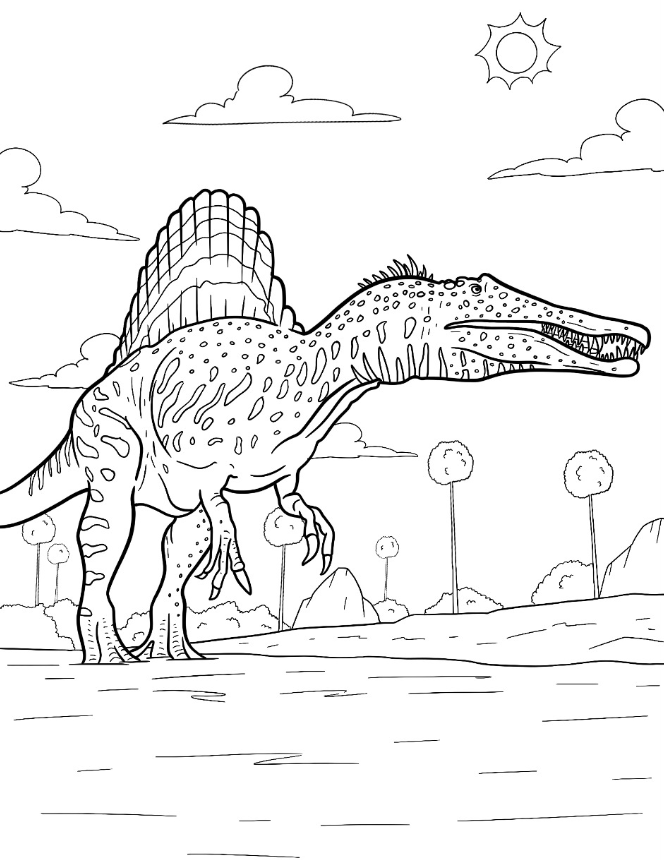 Spinosaurus Coloring Pages   Detailed Spinosaurus Standing Under The Sun Coloring