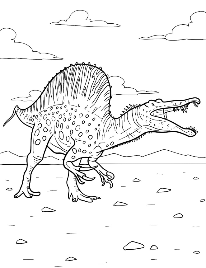Spinosaurus Coloring Pages   Dotted Spinosaurus Roaring Coloring Sheet For
