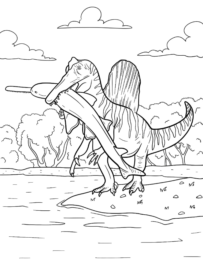 Spinosaurus Coloring S   Spinosaurus Catching A River Dolphin Coloring