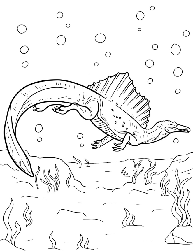 Spinosaurus Coloring Pages   Spinosaurus Swimming Underwater