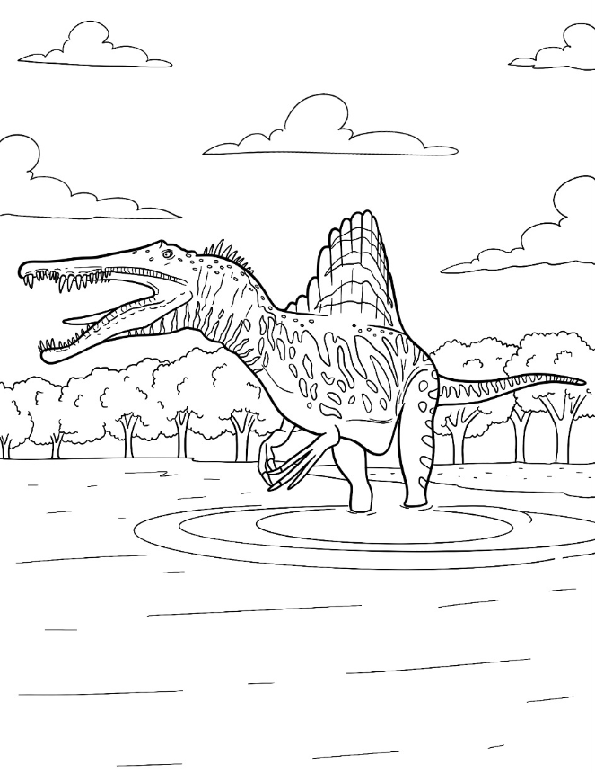 Spinosaurus Coloring Pages   Spinosaurus Wading Through The Water