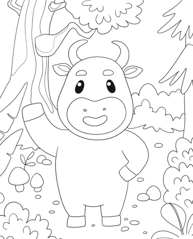 Cartoon Bull Waving Hi Coloring