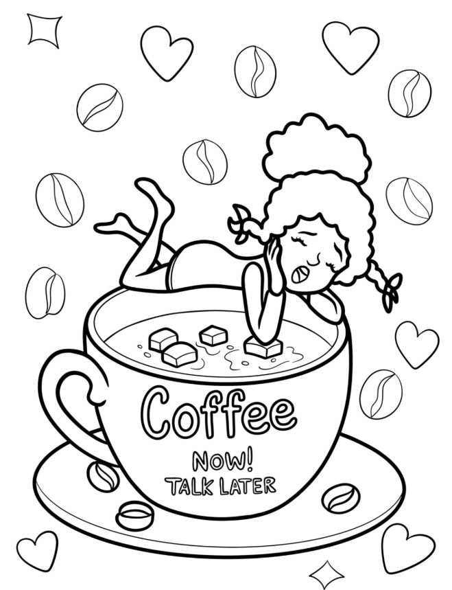 Cartoon Woman On The Rim Of Coffee Cup Coloring