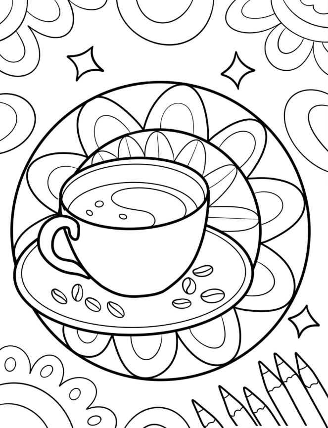 Easy Coffee Mandala Coloring