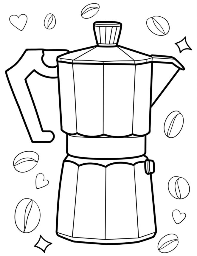 Easy Outline Of Moka Coffee Pot Coloring