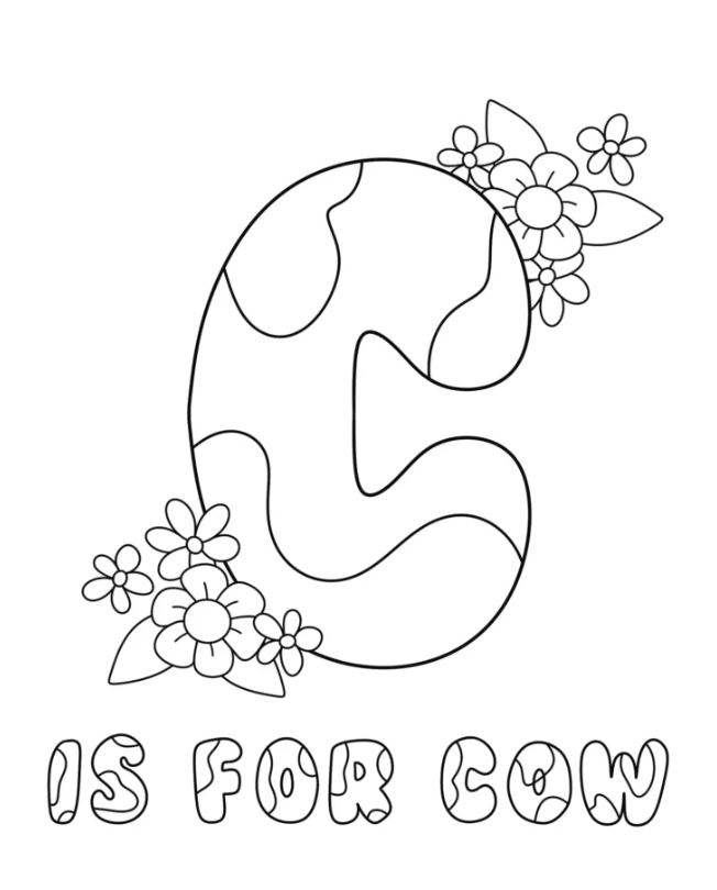 Easy To Color “C Is For Cow” Coloring