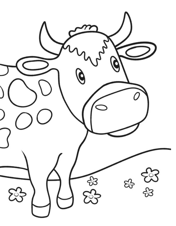 Easy To Color Cartoon Cow Coloring Sheet