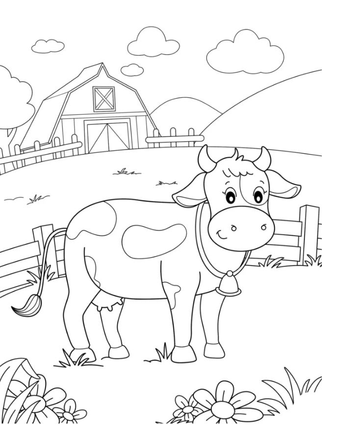 Happy Cow On Farm Coloring Page