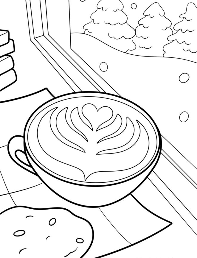 Heart Coffee Art Coloring Page For