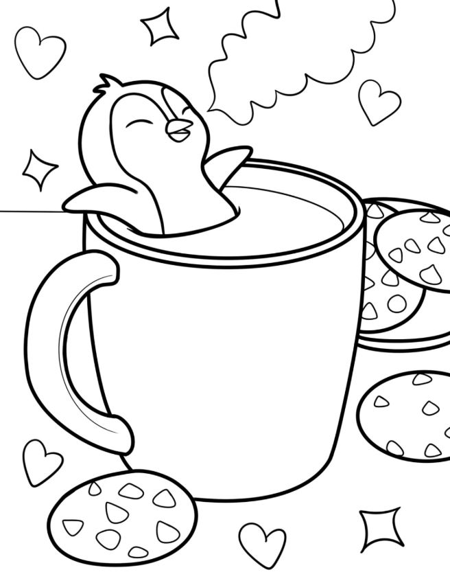 Penguin Bathing In Hot Coffee Coloring