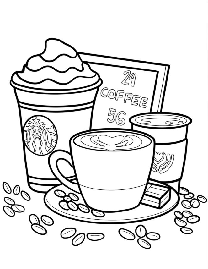 Realistic Starbucks Frappe And Hot Coffee Coloring Page