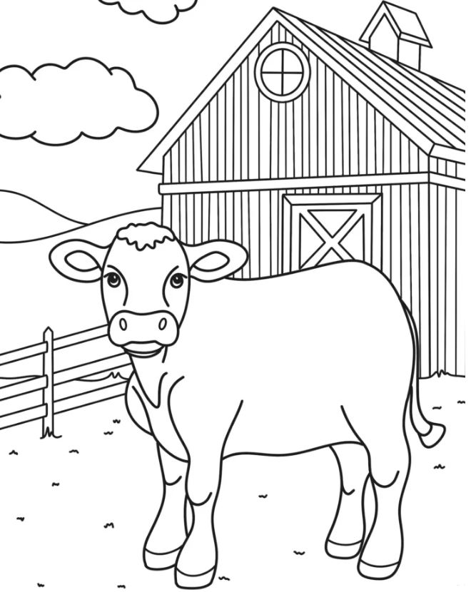 Simple Cow On The Farm Coloring