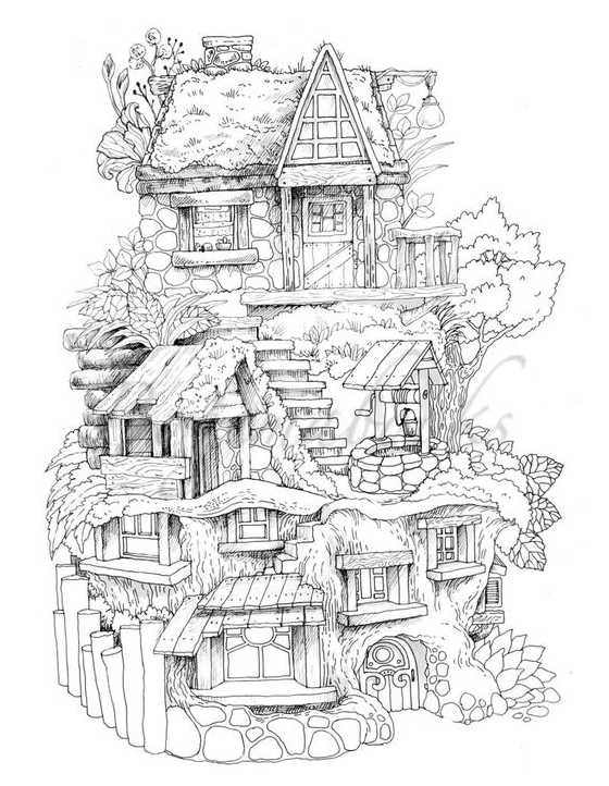Unique Adult Coloring Pages Free Printable With Nice Little Town 8 Adult Coloring Book Coloring Pages