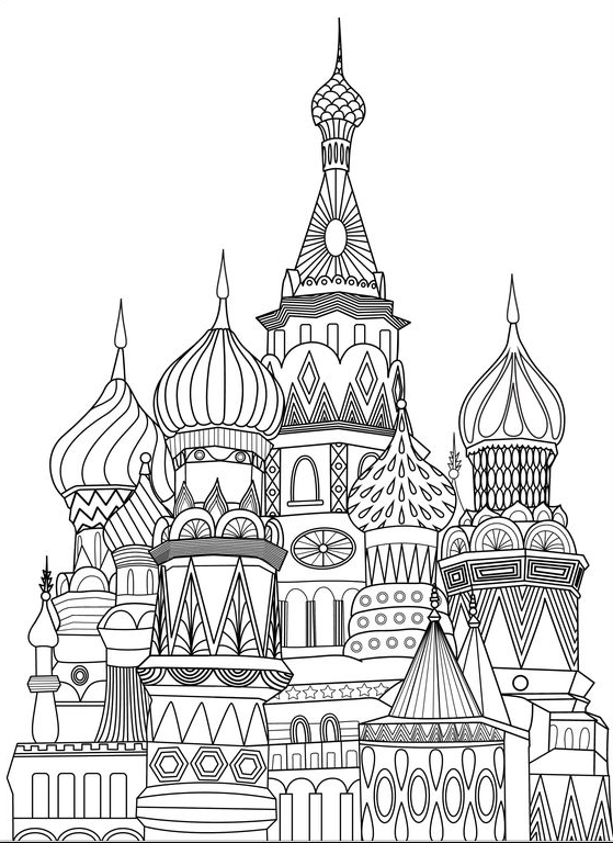 Unique Adult Coloring Pages Free Printable With Red Square In Moscow   Architecture, Cities And Houses Coloring Pages For