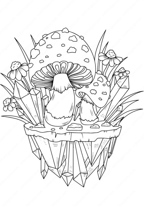 Adult Coloring Designs With Printable Mushrooms Adult Coloring Page