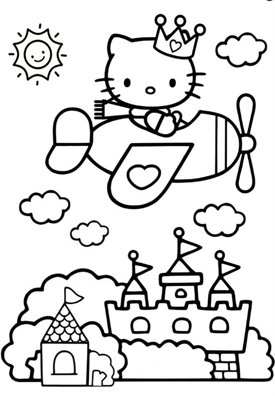 Cartoon Coloring Pages - Hello Kitty Plane Coloring Pages