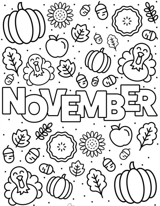 Coloring For Kids With Fall into Fun - November Coloring Page