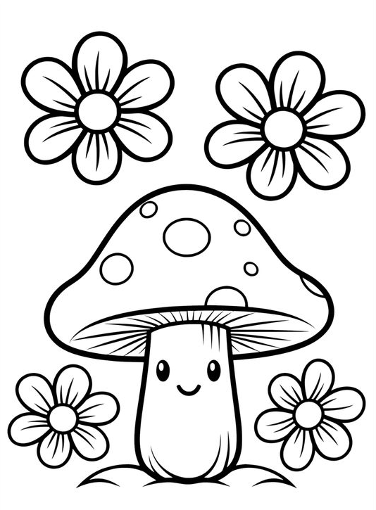 Coloring Pages For Kids   Cute Free Mushroom Coloring Page With