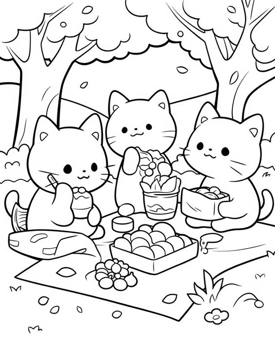 Coloring Pages For    Free Cute Cat Coloring Page For