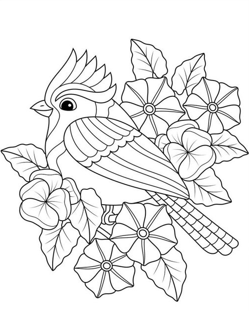 Coloring Pages - Spring Blue Jay Easy Adult Coloring Page