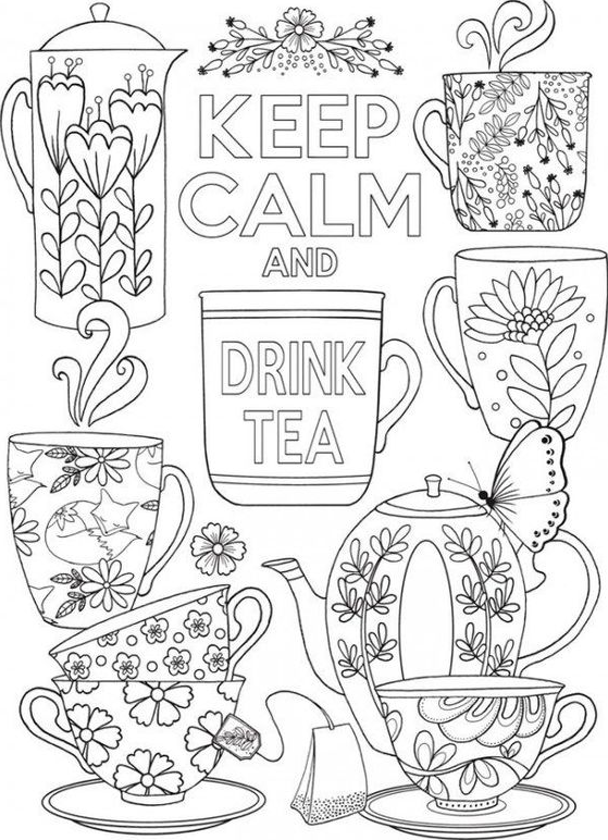 Dover Publications With Keep Calm and Drink Tea Coloring Page