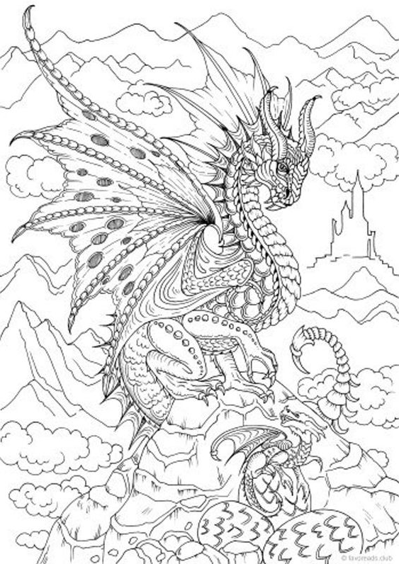 Dragons Printable Adult Coloring Page