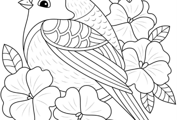 Spring Adult Coloring Pages   Spring Bird And Flowers Coloring For Teens