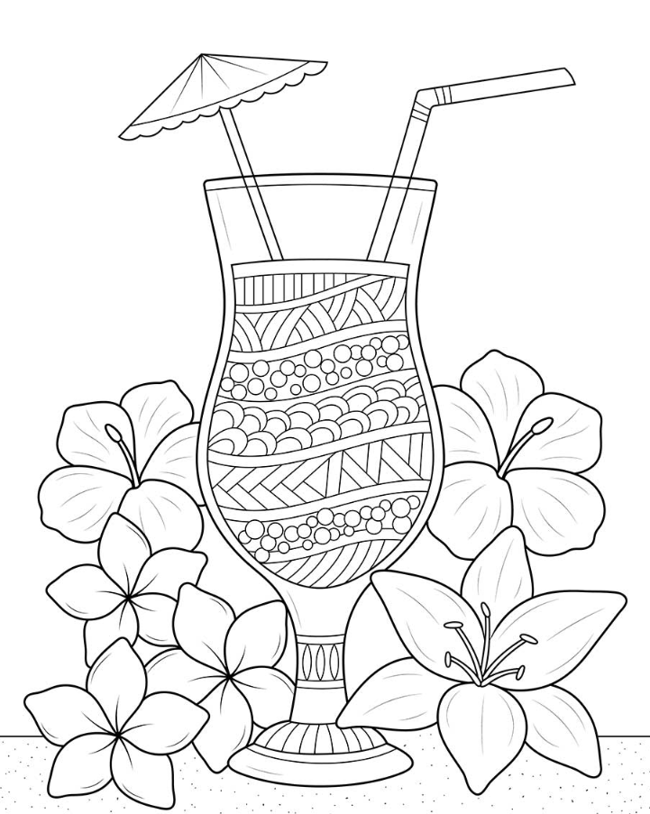 Summer Adult Coloring Pages - Adult Coloring Tropical Drink