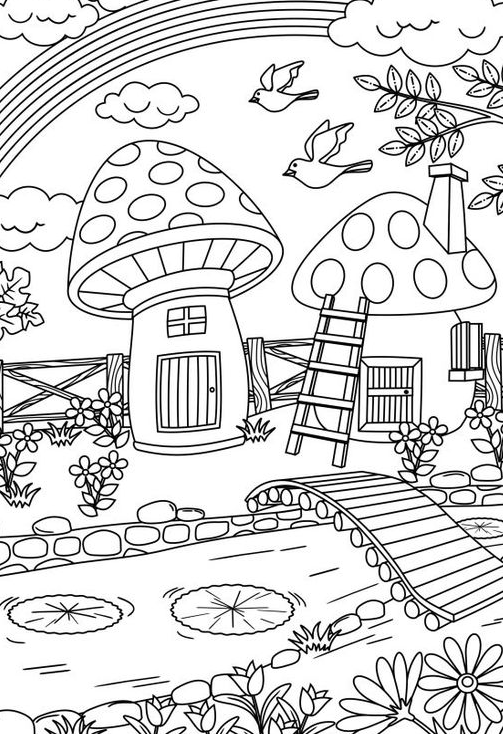 Adult Coloring Pages - Adult coloring pages free printable Mushroom Home Coloring Page
