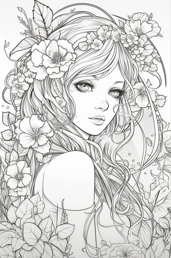 Adult Coloring S   Cute Forest Fairy Girls Fantasy Anime Coloring