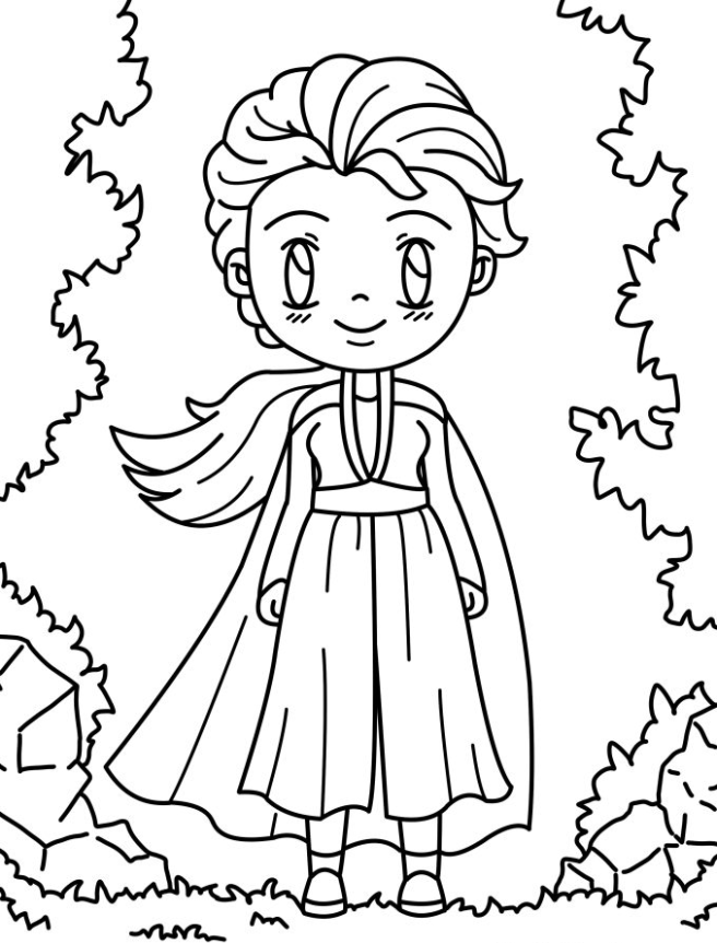 Elsa Coloring Pages - Cute Kawaii Young Elsa Coloring Page