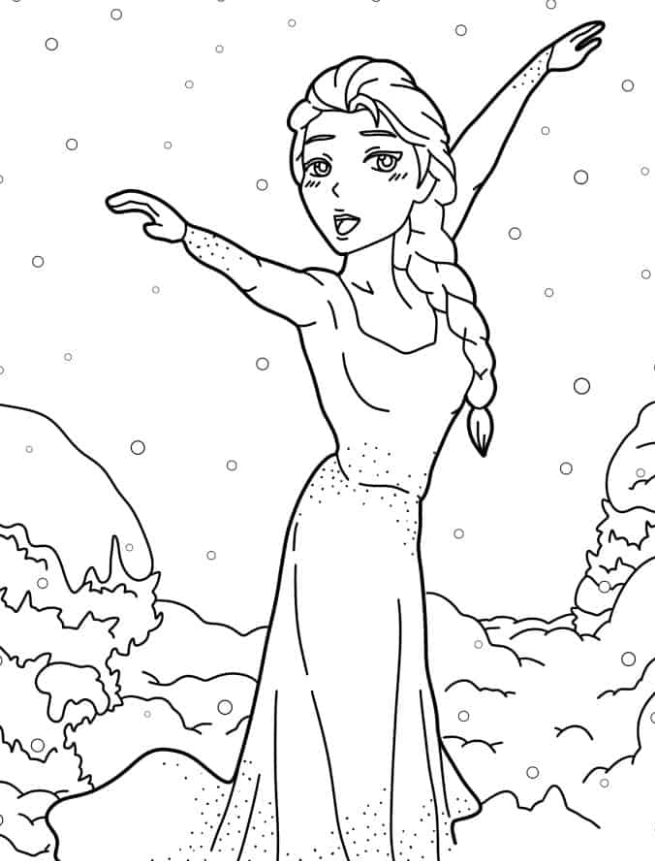 Elsa Coloring Pages - Dancing Elsa With Snow Flakes Coloring