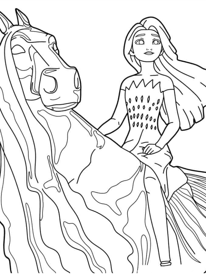 Elsa Coloring Pages - Elsa Riding Water Horse (The Nokk) Coloring