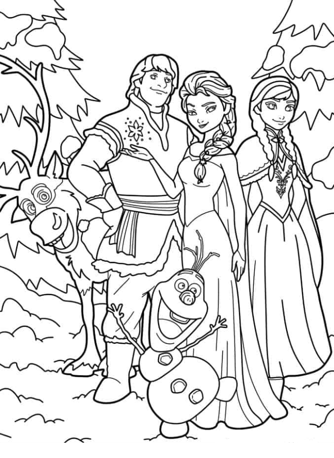 Elsa Coloring Pages - Elsa With Friends From Frozen Coloring Page
