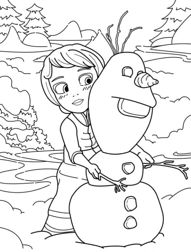 Elsa Coloring Pages - Young Elsa And Olaf In The Snow