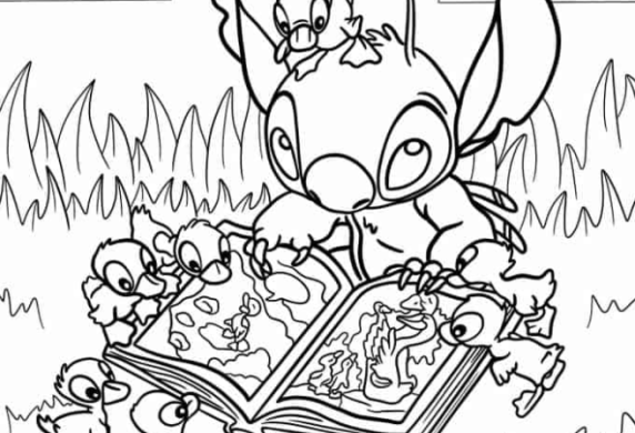 Lilo & Stitch Coloring Pages   Stitch Reading A Book Do Duckings Coloring Page