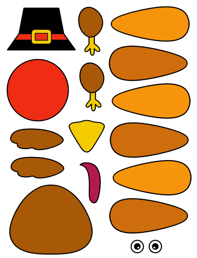 Turkey Templates - Colored Build Your Own Thanksgiving Turkey Template For Kids