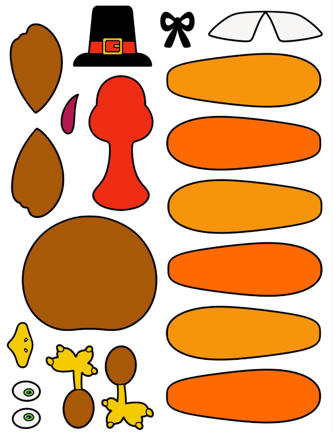 Turkey Templates - Colored Build Your Own Thanksgiving Turkey Template