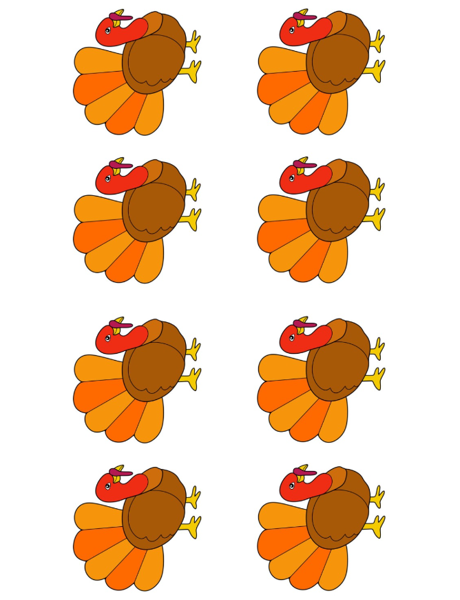 Turkey Templates - Small Colored Traditional Turkey Template