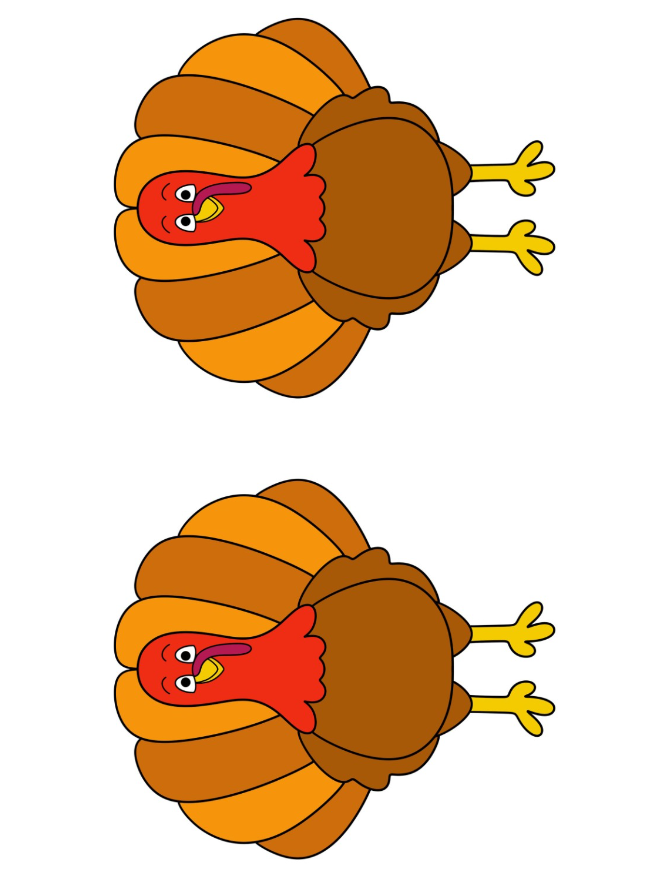 Turkey Templates - Two Half Page Colored Cartoon Turkey Template