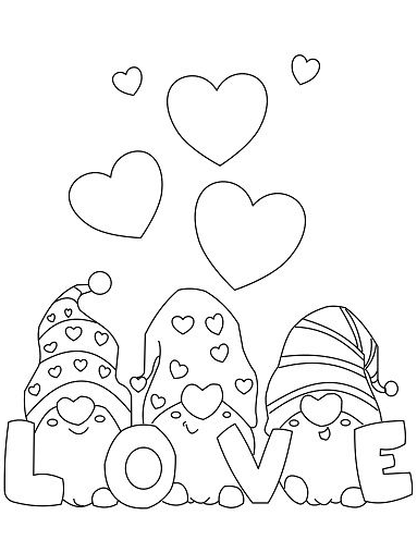 Valentines Coloring Pages   Cutest Valentine Gnomes Coloring Pages