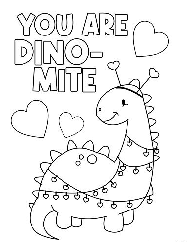 Valentines Coloring    Dinosaur Valentines Coloring