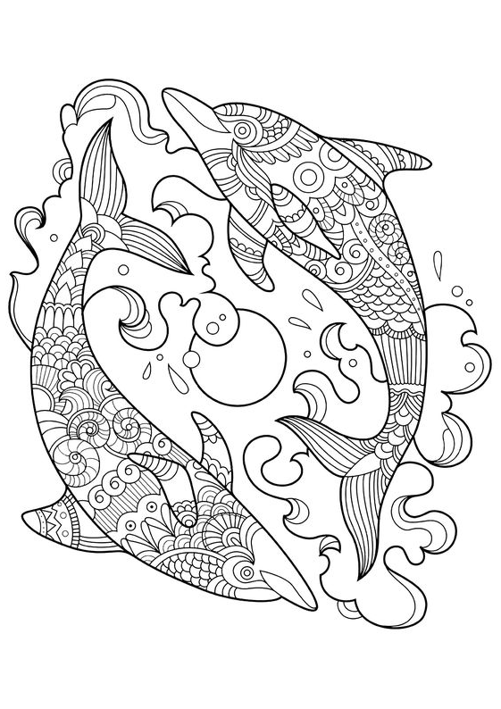 Dolphin Art - Two beautiful dolphins Dolphins Coloring Pages for Kids