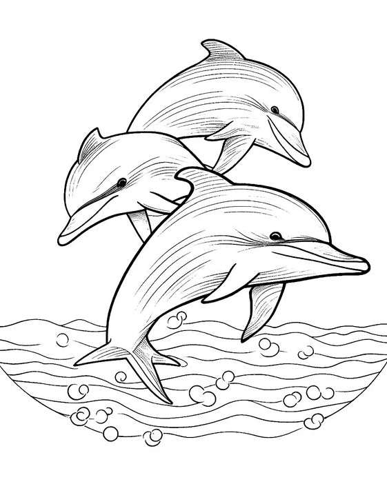 Dolphin Drawing - Three Coloring page printable animal coloring pages