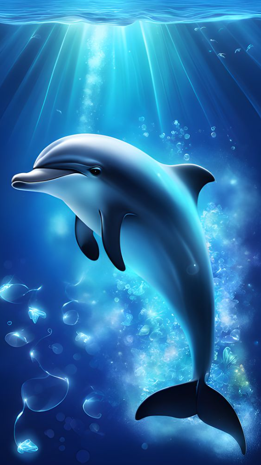 Dolphin Painting - Magical glowing Dolphin In Deep Ocean
