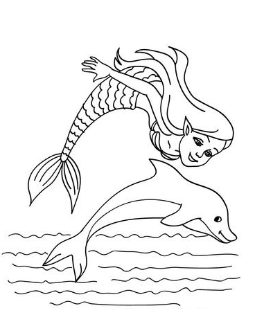 Dolphin Painting - Mermaid with a dolphin coloring pages