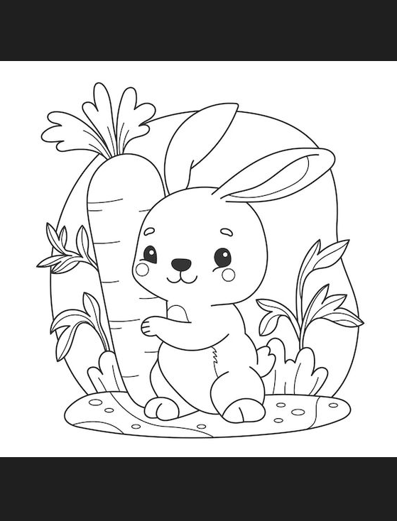Rabbit Drawing - Cute coloring book with bunny