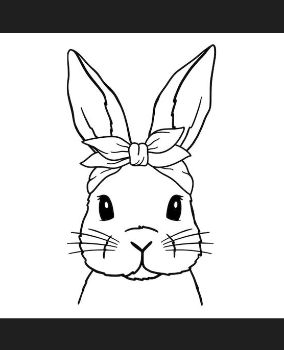 Rabbit Drawing - Cute rabbit line art bunny with pink bandana easter bunny bunny sketch vector illustration
