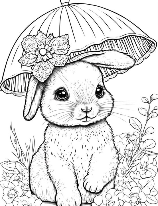 Rabbit Drawing - Easter Coloring Pages For Adults Easter Coloring pages Printable free